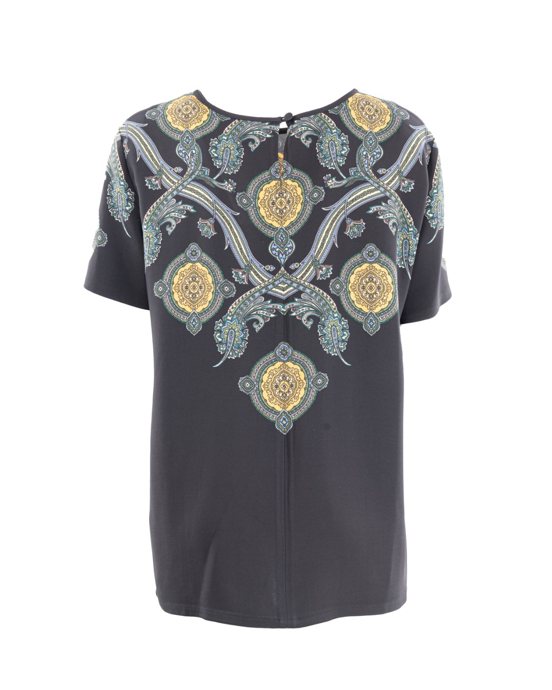 shop ETRO  T-shirt: Etro maglia a maniche corte con fantasia.
Design con iconica stampa multicolor del brand all-over.
Girocollo.
Chiusura sul retro con bottone tono su tono.
Vestibilità morbida.
Composizione: 96% VISCOSA 4% ELASTAN.
Made in Italy.. WRJA0025 AK435-X0811 number 362061